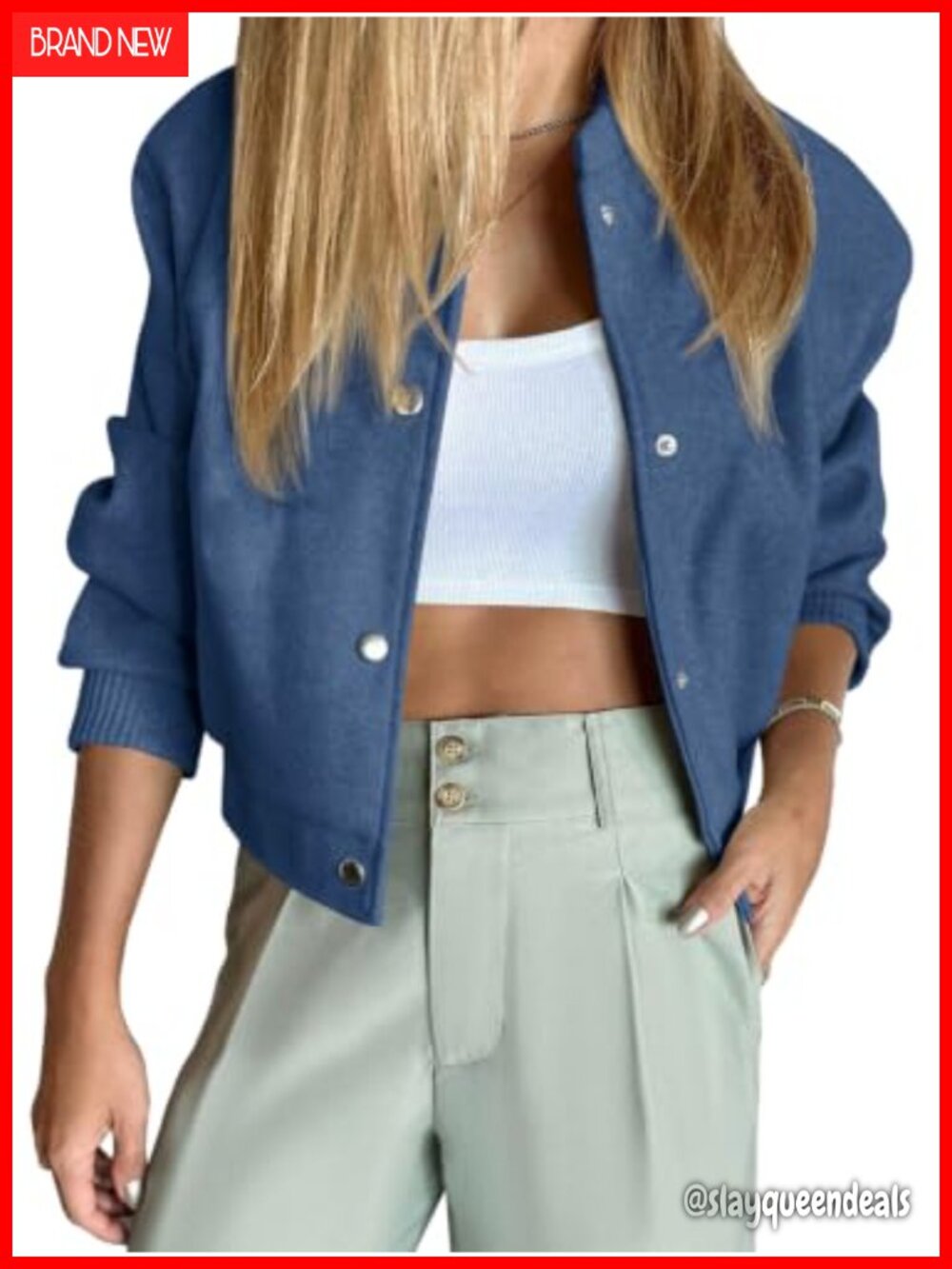 Cropped Bomber Jacket Button Down Long Sleeve Casual Outerwear